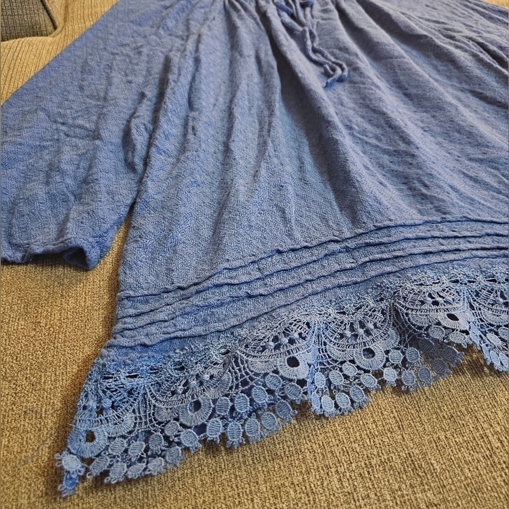Melissa Paige Blue Boho Casual Festive Cottage Top Blouse Size Medium - Picture 2 of 6